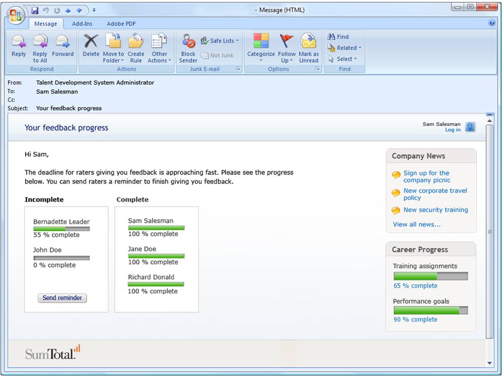 Feedback Progress Email